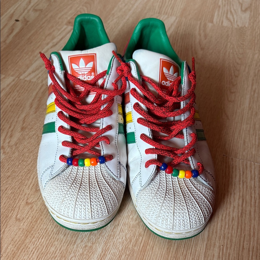 Adidas Colorful Superstar Sneakers with Red Laces, Rainbow, Retro